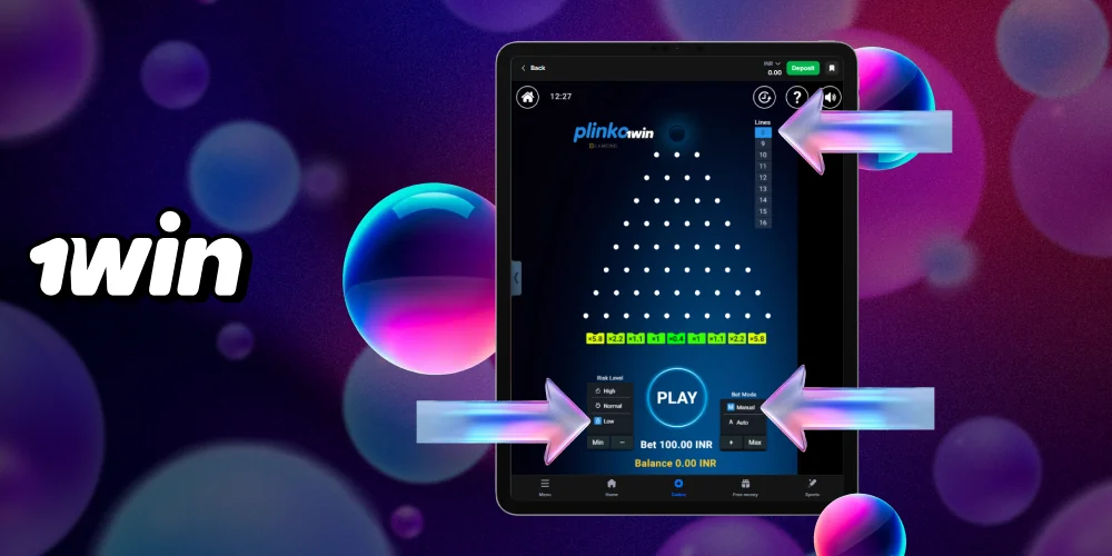 Read more about the available settings in the Plinko game at 1win